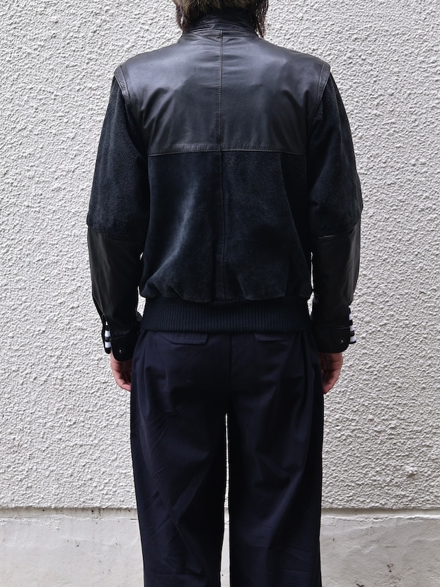 material switching leather blouson