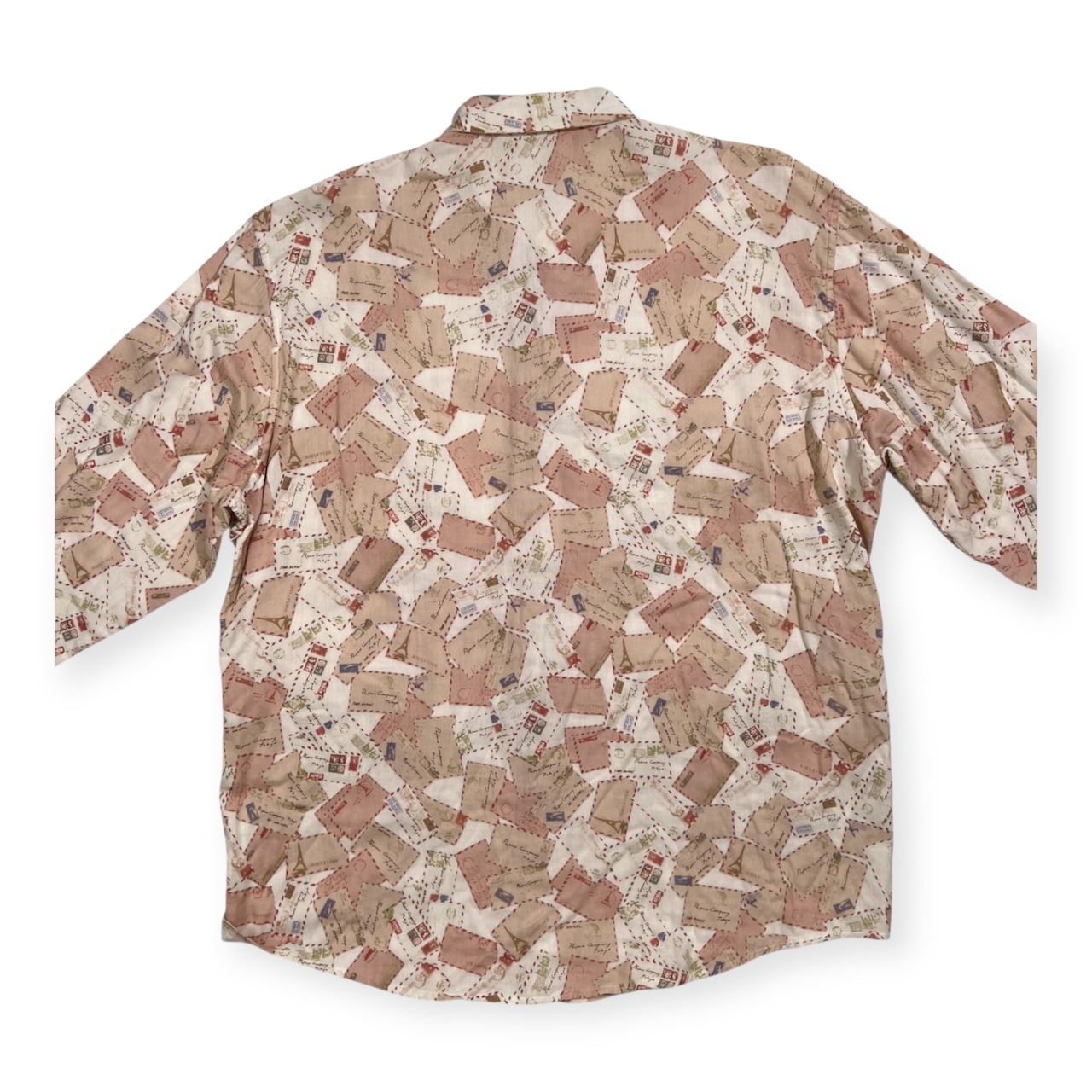 PAPAS パパス レター総柄 長袖シャツ サイズ 50 L /ホワイト×ベージュ×ピンク/メンズ/日本製