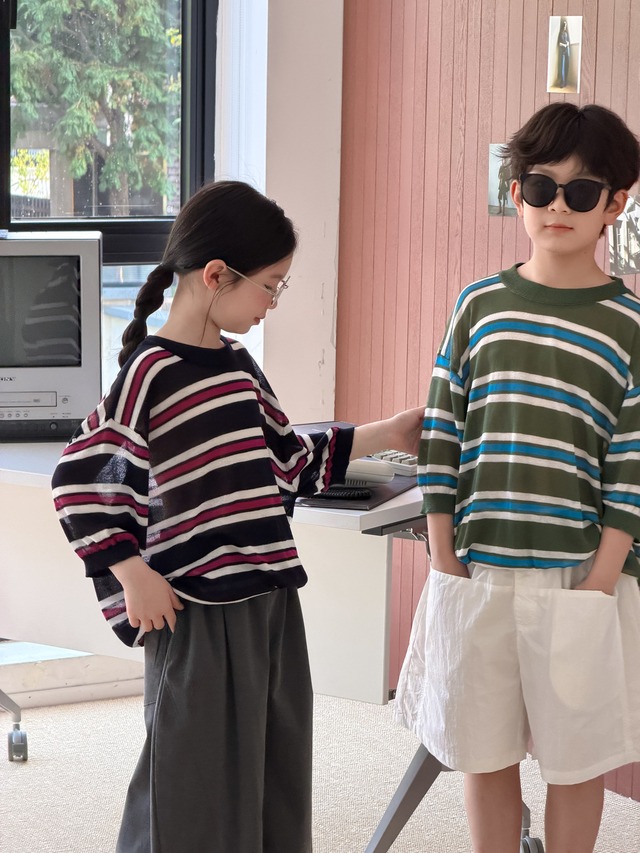 【KID】マルチストライプオーバーサイズ半袖Tシャツ - 10