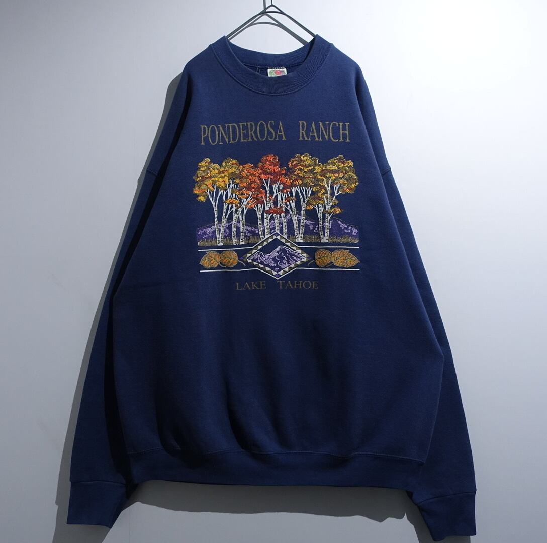 90s “FRUIT OF THE LOOM” Navy Autumn Landscape Painting 90s “FRUIT OF THE LOOM” Navy Autumn Landscape Painting