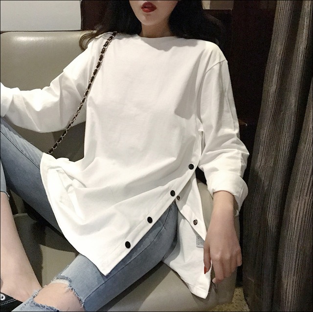【送料無料】シャツ レディース ロングスリーブ 韓国ファッション ロングシャツ スリッド セクシー エレガント 