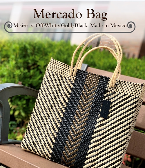 M Mercado Bag (Normal handle) Off-White/Gold/Black