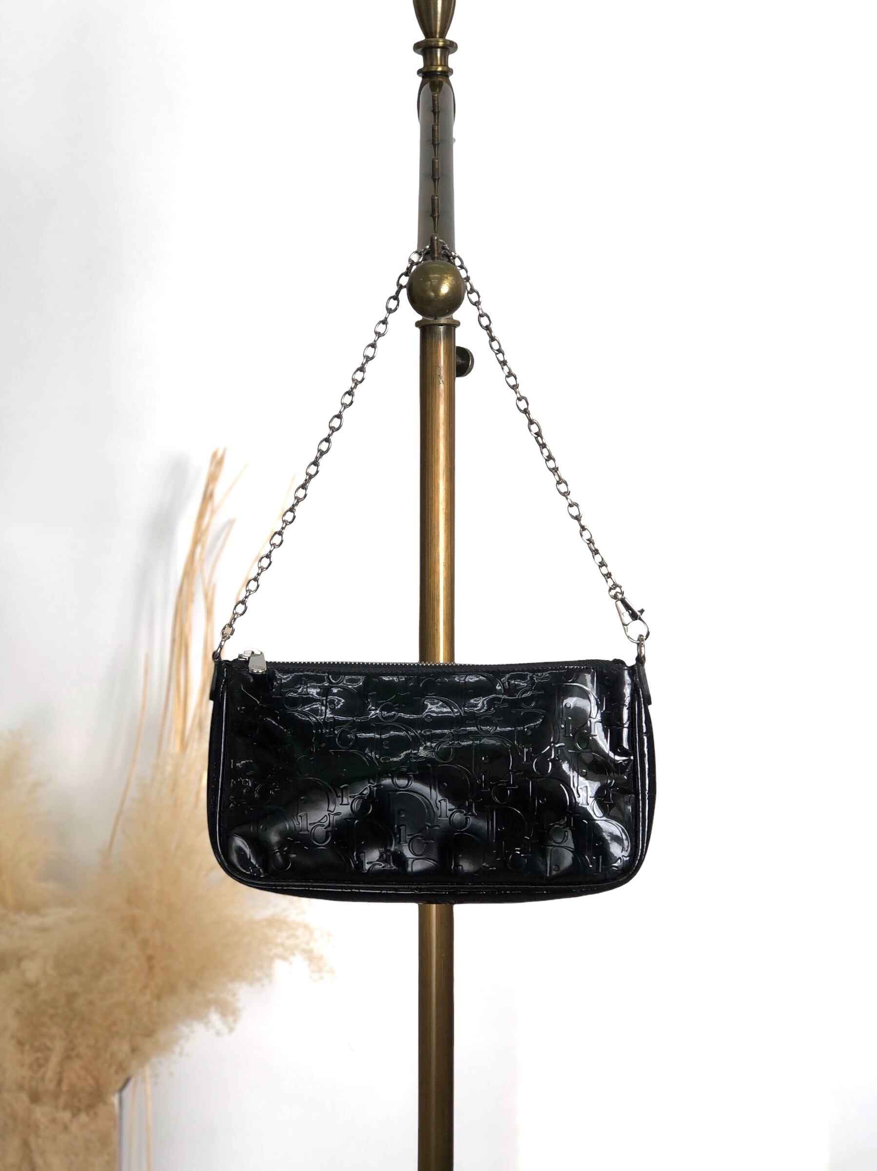 Christian Dior クリスチャン ディオール トロッター ハンドバッグ ブラック エナメル チェーン ミニバッグ vintage ヴィンテージ オールド 5zy6xf