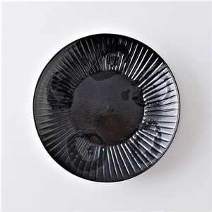 【こくようせき】黒曜石鎬彫　22cm鎬彫プレート皿