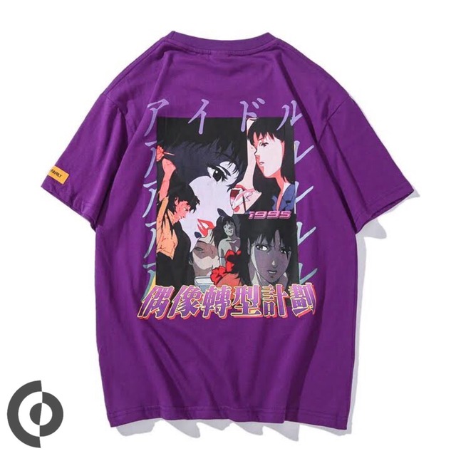 バックプリント アニメ柄 アイドル サブカル 90s Tシャツ Tシャツワンピース メンズ ユニセックス レディース 紫 ビッグシルエット オーバーサイズ S M L Xl Xxl 漫画 原宿ファッション オタク ストリート 韓国