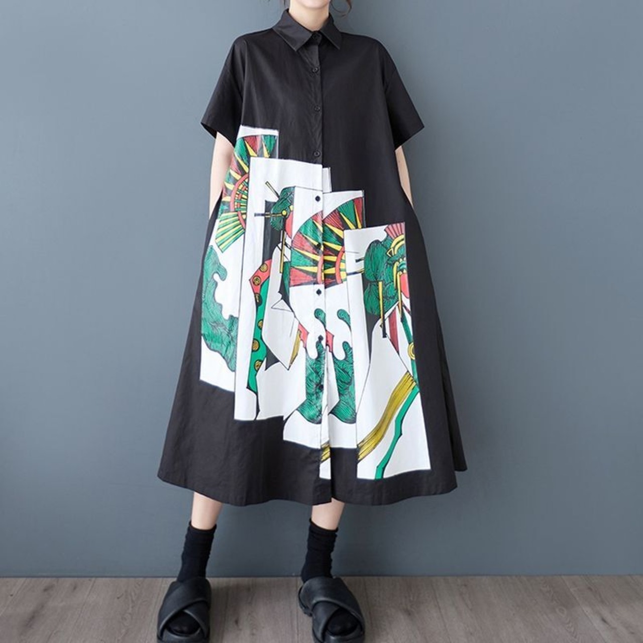アート柄 シャツワンピース  30077