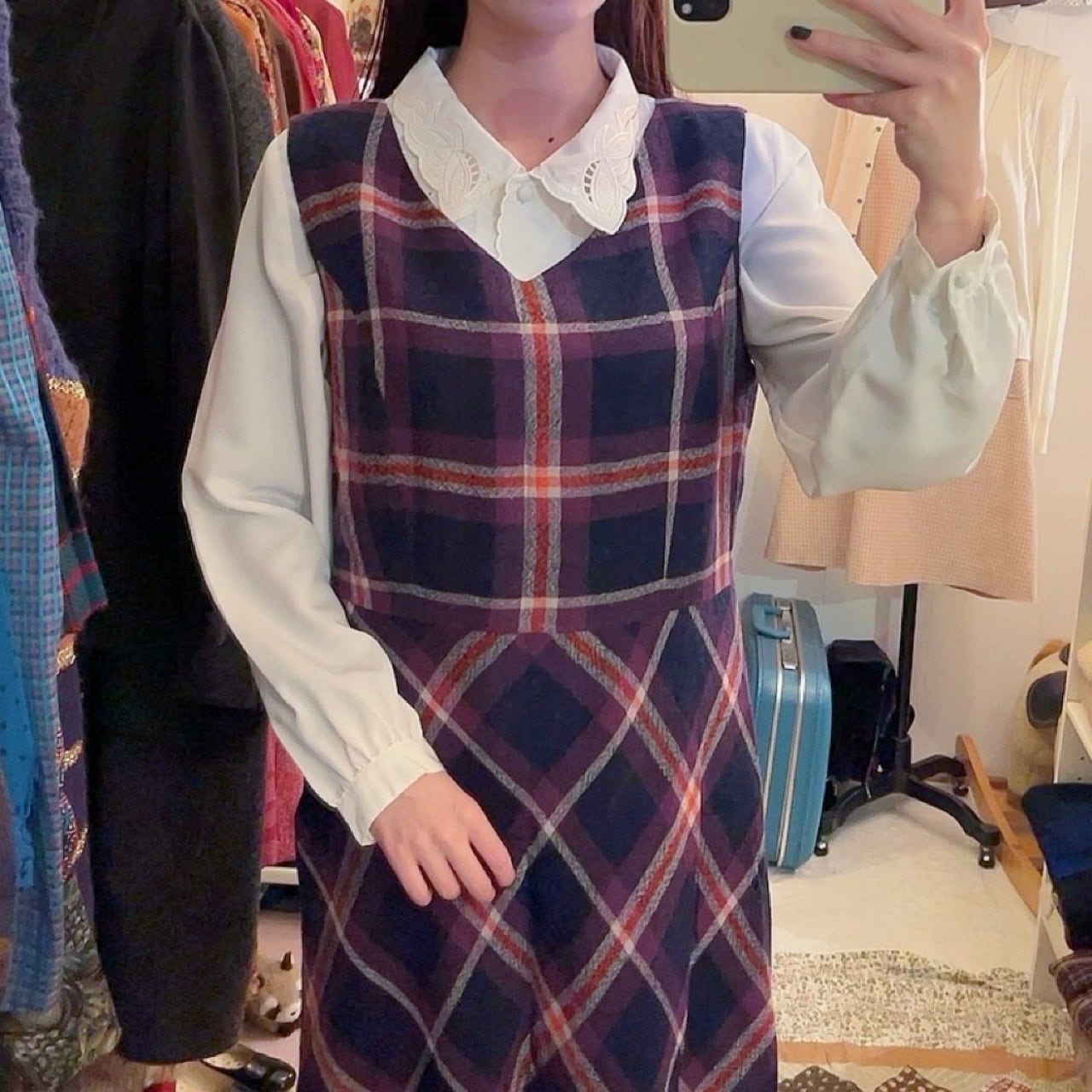 Laura Ashley / purple check flare one-piece