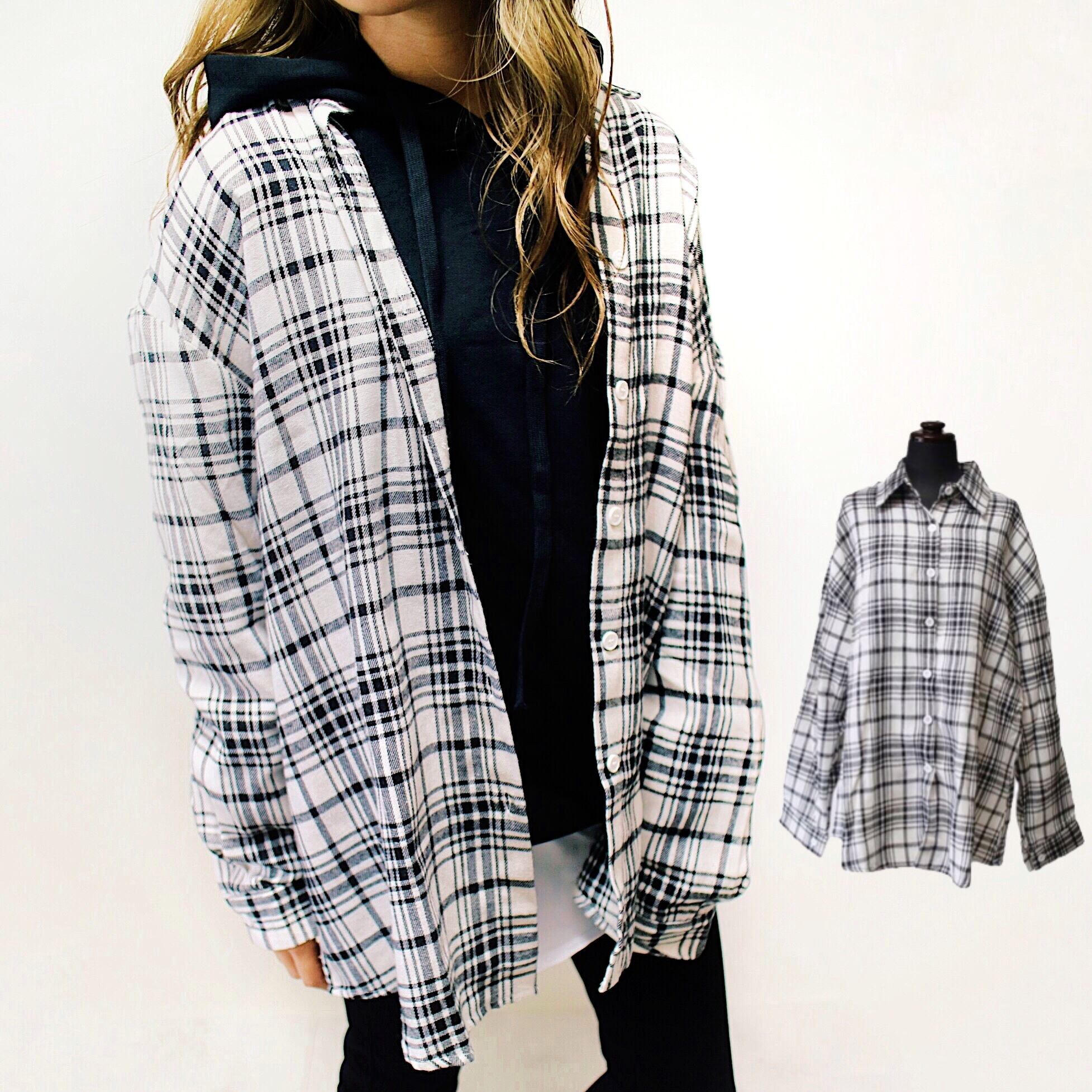 モノトーンオーバーチェックシャツ