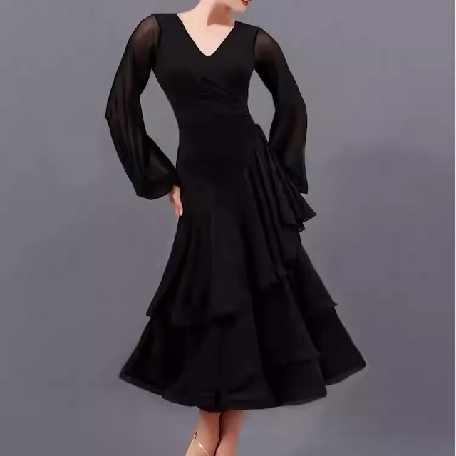 Vネック ロングスリーブ ティアード ミモレワンピース ds1061