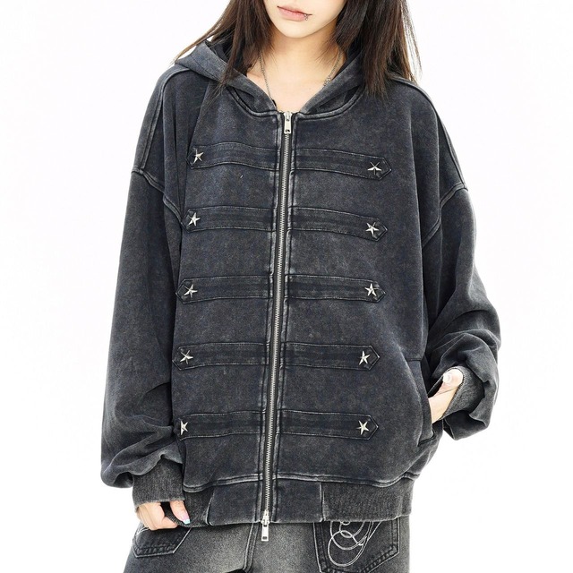 スタースタッズミリタリーテープジップフーディ 1col   R02750