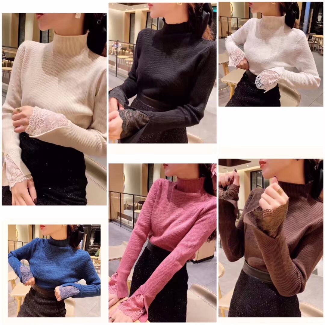 袖レースポイント　ボトルネックニット　AJ111-558