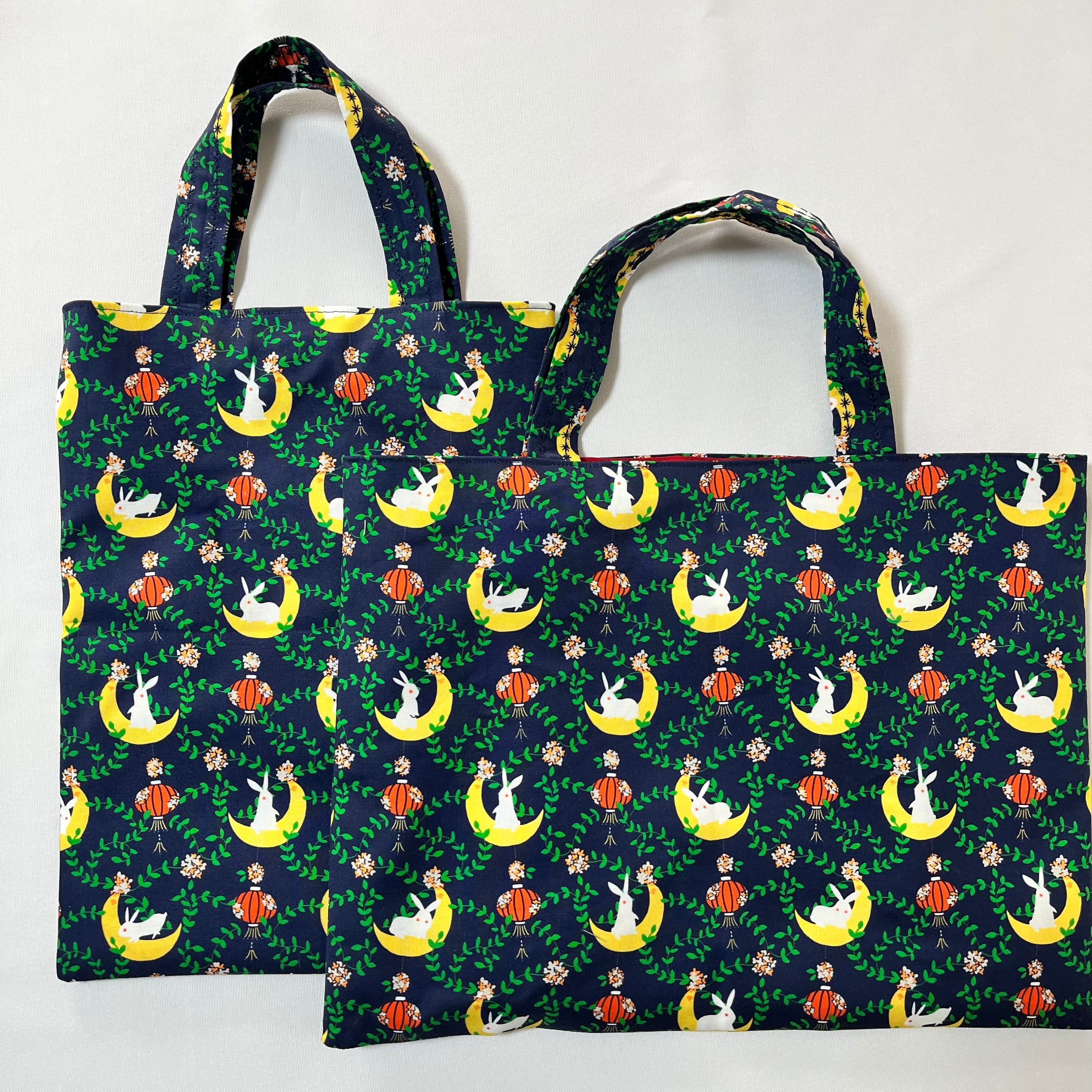 うさぎ柄縦長トートバッグ | 天天青空