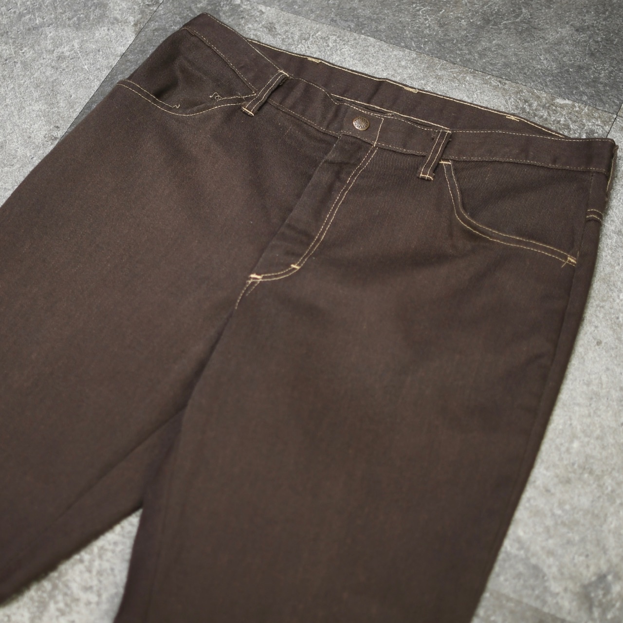 70's brown boots cut denim pants