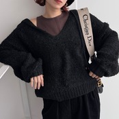 ブークレキーネックフーディーPO/ブラック