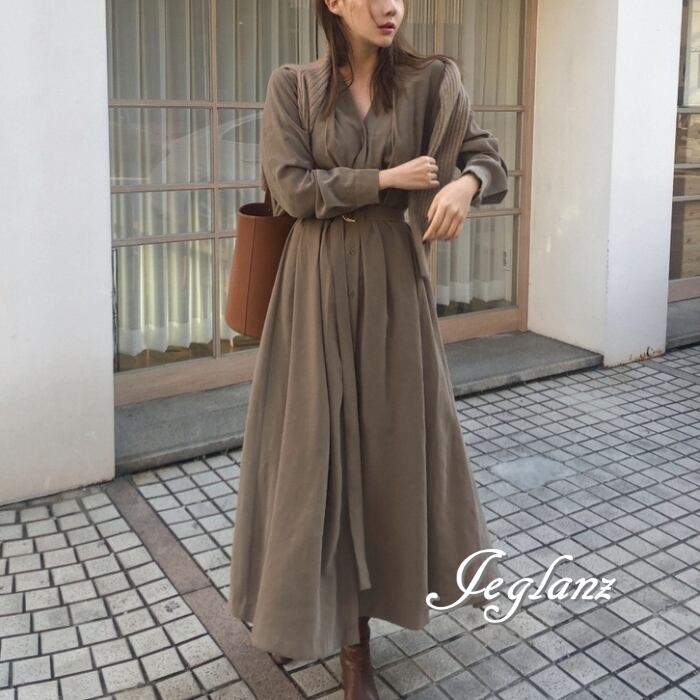 ワンピース ドレス 共ベルト ボタン きれいめ シンプル派(MB522)ζ☆