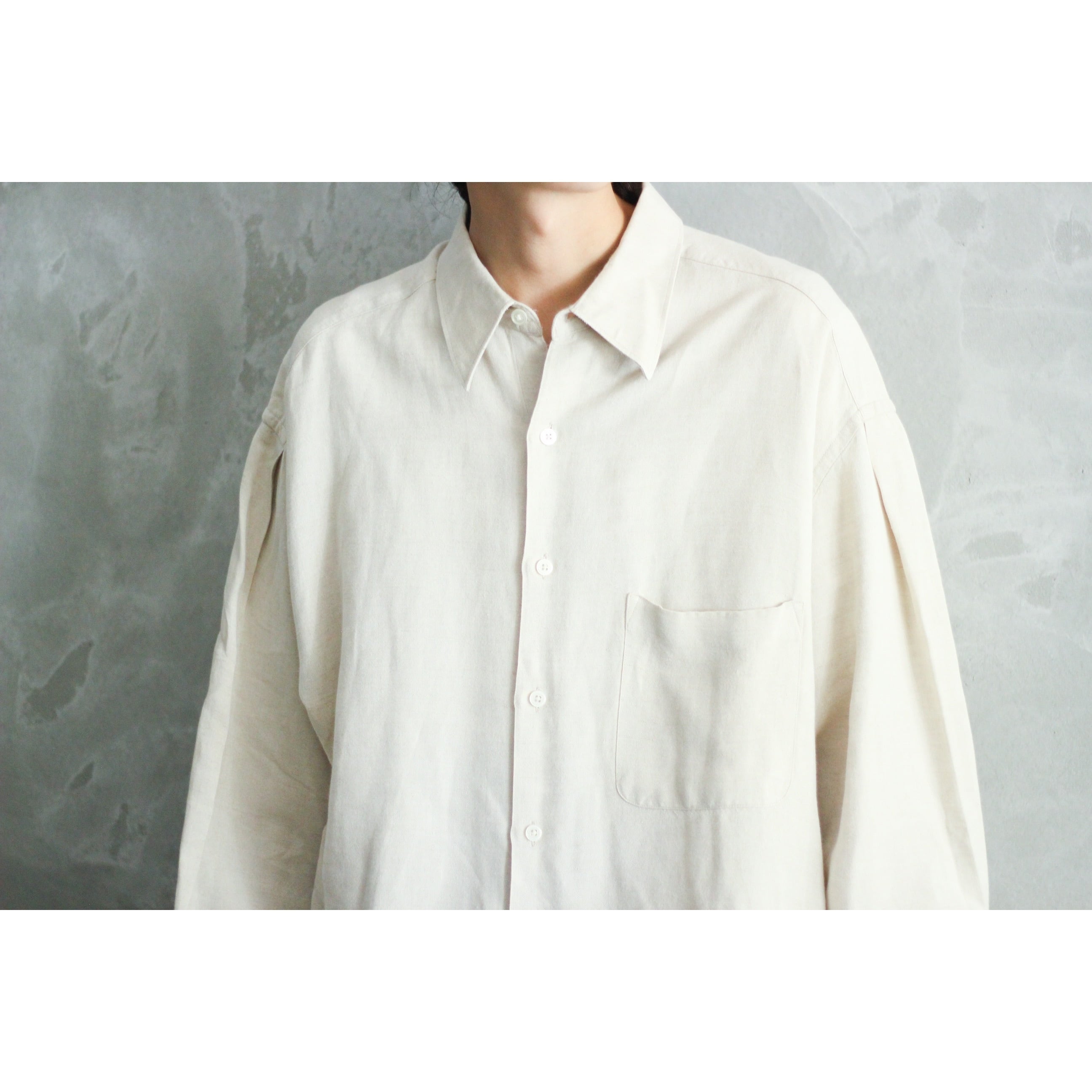 1990's Perry Ellis リネン×レーヨン ドレープベージュシャツ 【OT