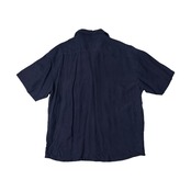 ICEBERG アイスバーグ シルク100% ロゴ刺繍 半袖ワークシャツ L/ネイビー