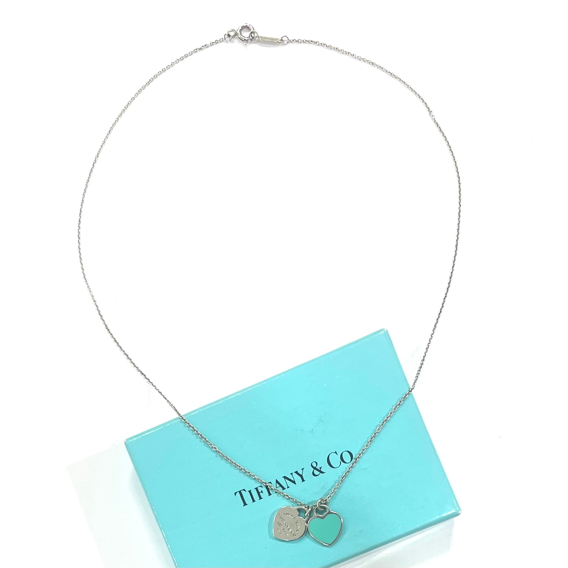 TIFFANY&CO.】T2848 ティファニーブルー ダブルハート タグネックレス