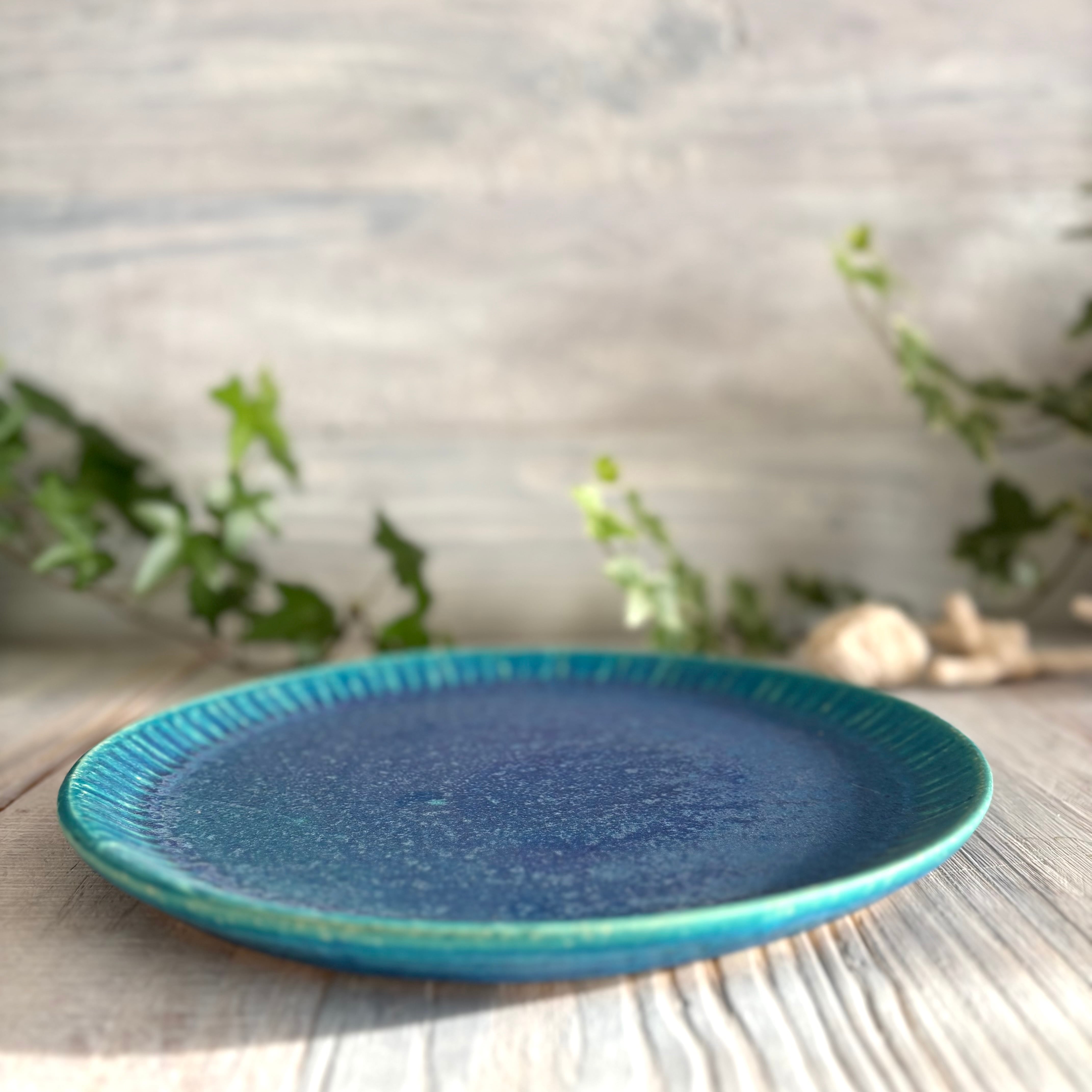 大皿 縞プレート ワンプレート | Blue Pottery