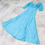 社交ダンス 衣装 スタンダードドレス ドレス ワンピース パーティ 発表会 水色 ラメ キラキラ ブルー系 伸縮 ダンス レース 綺麗 華やか おしゃれ スカート 反射 輝く 軽量 発表会用 イベント用 フェスティバル コスチューム フィット感