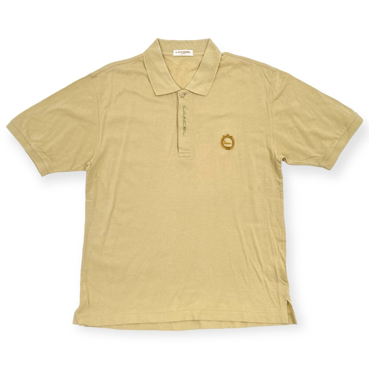 LANCEL ランセル 比翼仕立て 鹿の子 半袖 ポロシャツ LL /イエロー系/メンズ/日本製/大きいサイズ