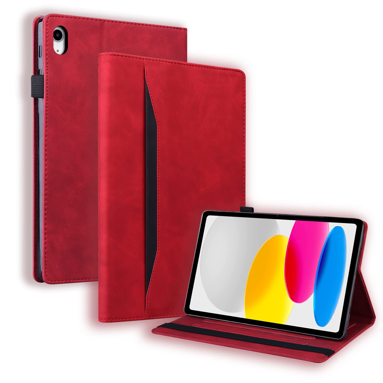iPad 11世代/10世代 ケース iPad(A16)11インチ 2025/10.9インチ 2022通用 カバー PUレザー TPU全面保護 衝撃吸収 軽量 保護カバー スタンド機能 カード収納 Apple Pencilペン収納 キズ防止 指紋防止(レッド)