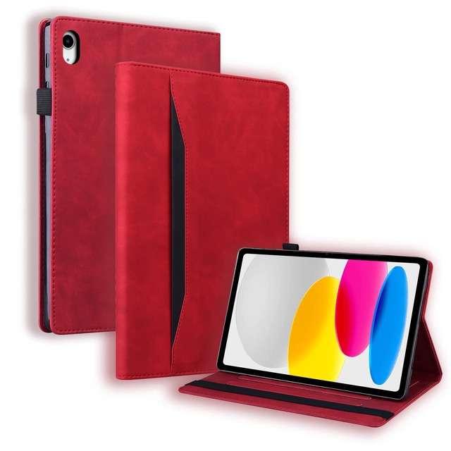 iPad 11世代/10世代 ケース iPad(A16)11インチ 2025/10.9インチ 2022通用 カバー PUレザー TPU全面保護 衝撃吸収 軽量 保護カバー スタンド機能 カード収納 Apple Pencilペン収納 キズ防止 指紋防止(レッド)