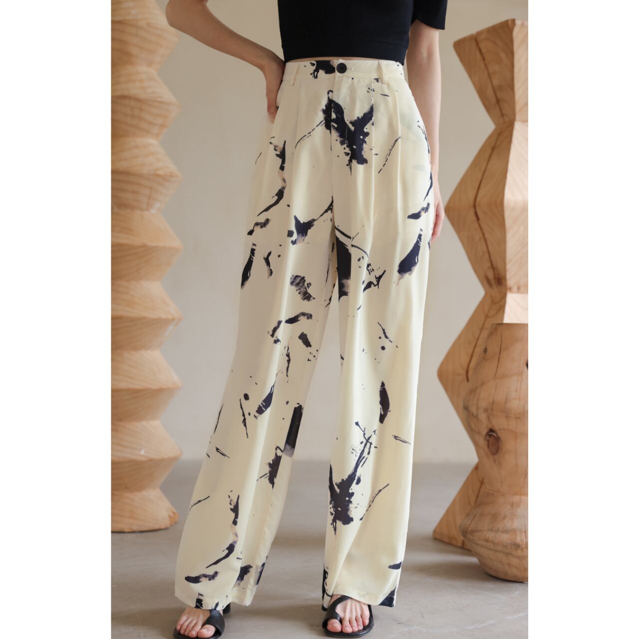 ハイウエストレトロインクアートワイドパンツ PT2234