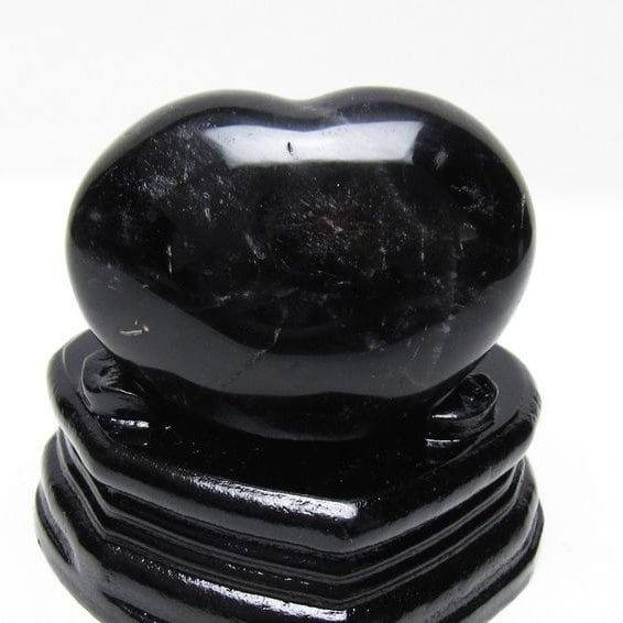 モリオン 置物 黒水晶 ハート 台座付属 一点物 155-1049
