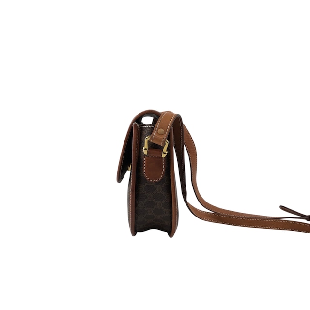 CELINE セリーヌ マカダム ショルダーバッグ ブラウン ブラゾン型押し PVC レザー ラウンド vintage ヴィンテージ オールド v54uj5