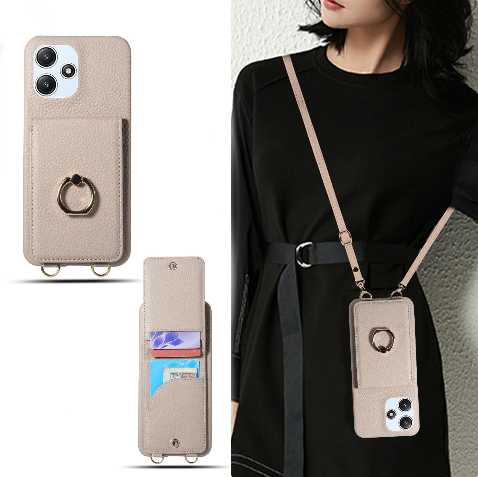 for redmi 12 5g ケース ショルダー レドミ12 5g スマホケース ストラップ タイプ かわいい おしゃれ PUレザー ミラー 鏡 半包バンパー 携帯 スマホカバー カード入れ 肩掛け 紐 大人 女子 杏色