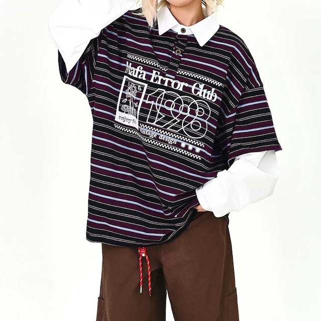 ボーダーロゴミックスラガーポロ 2col   R01470