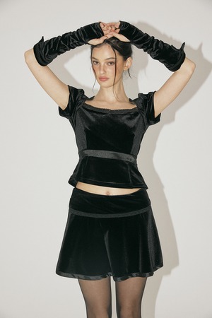 [threetimes] Velvet flared skirt Black 正規品 韓国ブランド 韓国通販 韓国代行 韓国ファッション スリータイムズ 日本 店舗
