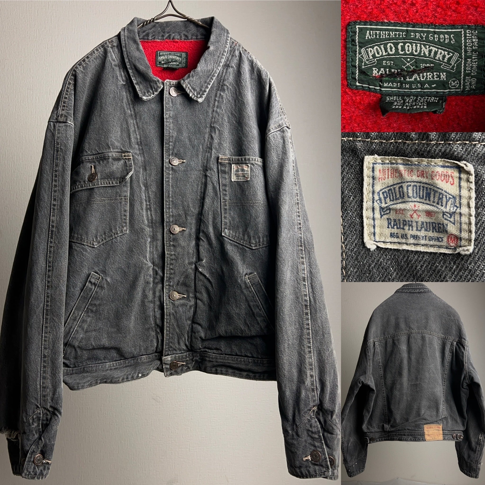 80's~90's POLO COUNTRY Lined Black Denim Jacket SIZE M 90年代 ポロカントリー ラルフローレン  ブラックデニムジャケット 裏地付き【1000A603】【送料無料】