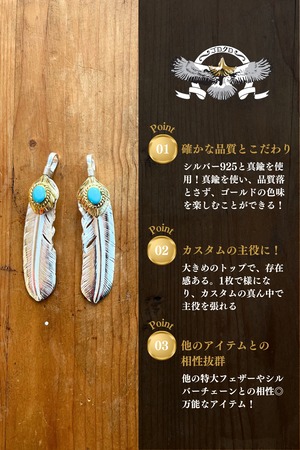 上金金縄ターコイズ付き特大フェザー（金の部分は真鍮）