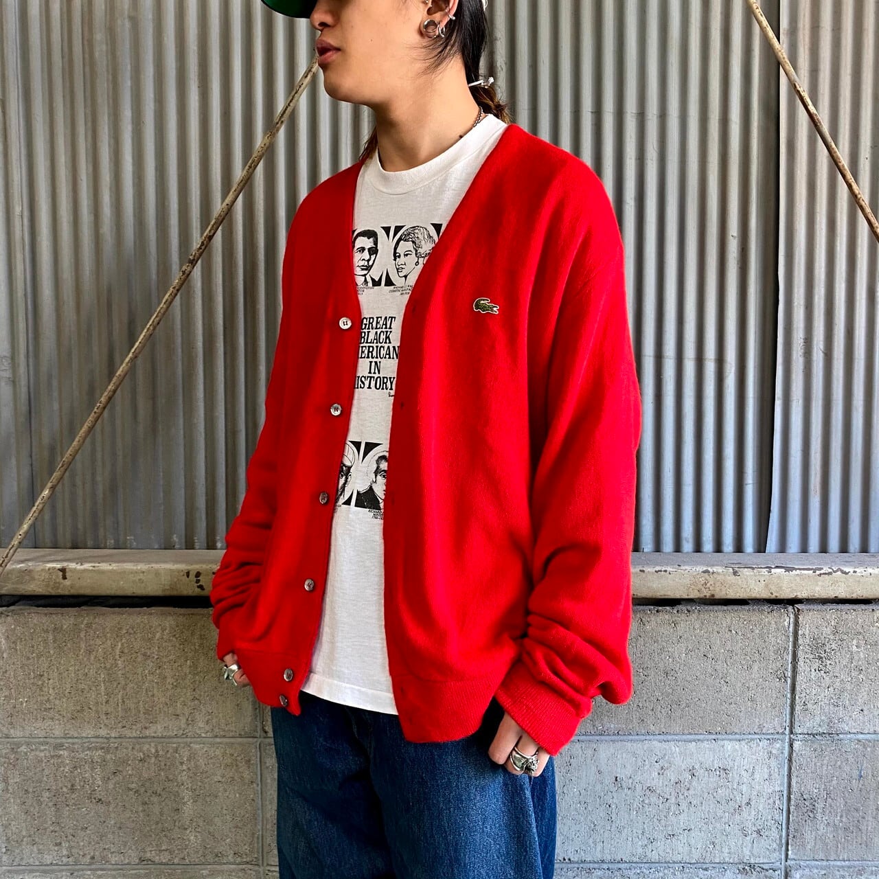 80年代 Usa製 ビンテージ Izod Lacoste アイゾッド ラコステ アクリルニットカーディガン メンズxl 古着 レッド 赤色 80s ヴィンテージ ビンテージ ニットセーター Cave 古着屋 公式 古着通販サイト