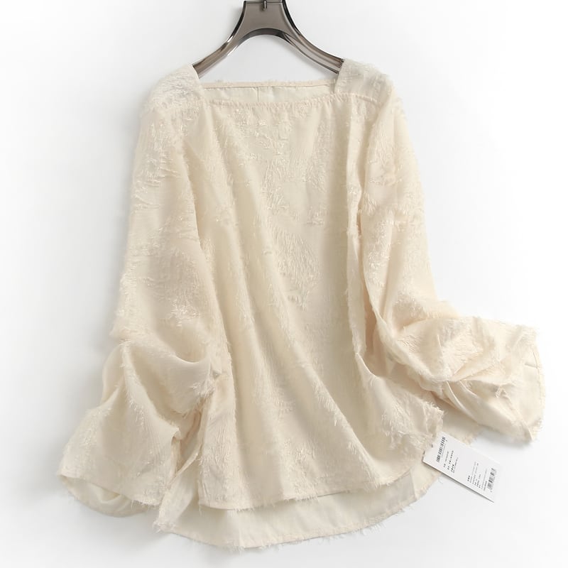 Square neck trumpet sleeve tassel blouse TO0842