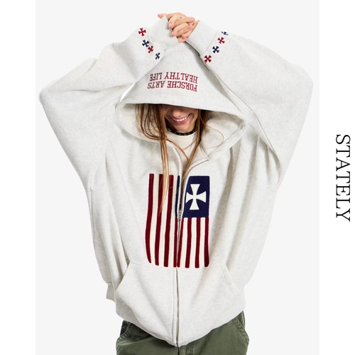 Unisex Flag Patch Zip フーディー_T21 画像