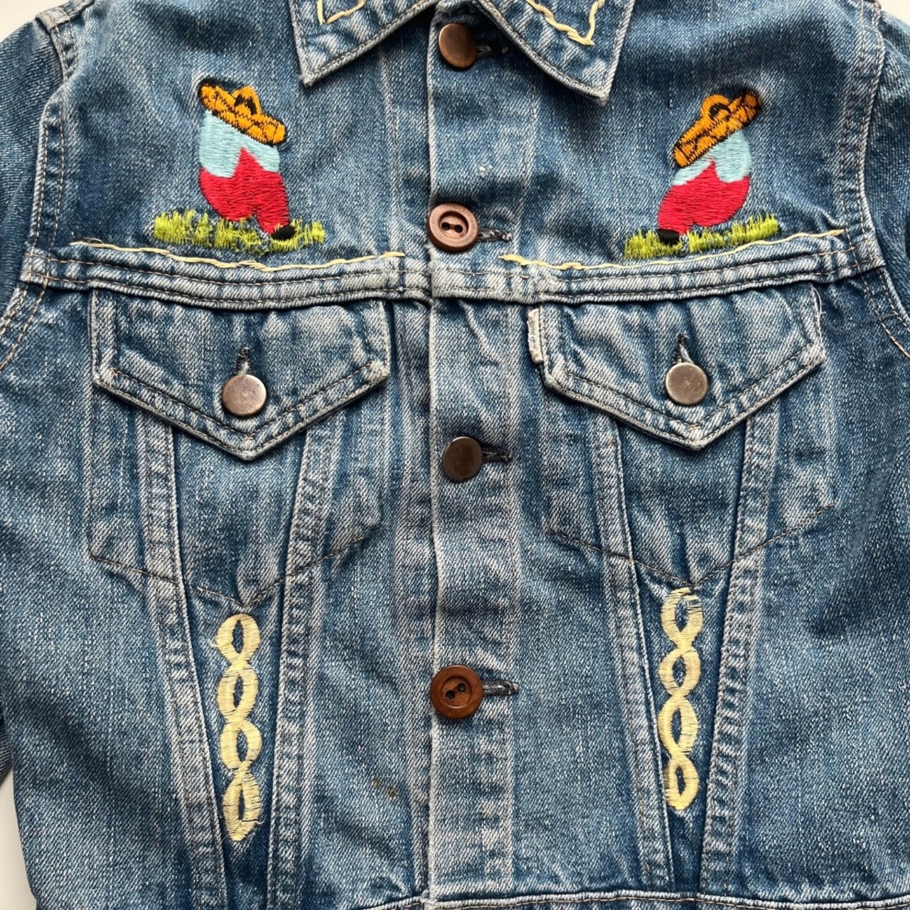＜VINTAGE＞Kids Embroidery Denim Jacket 7~8Y相当 (2610JK13)｜キッズ  ホースエンブロイダリー ヴィンテージ デニムジャケット - 4