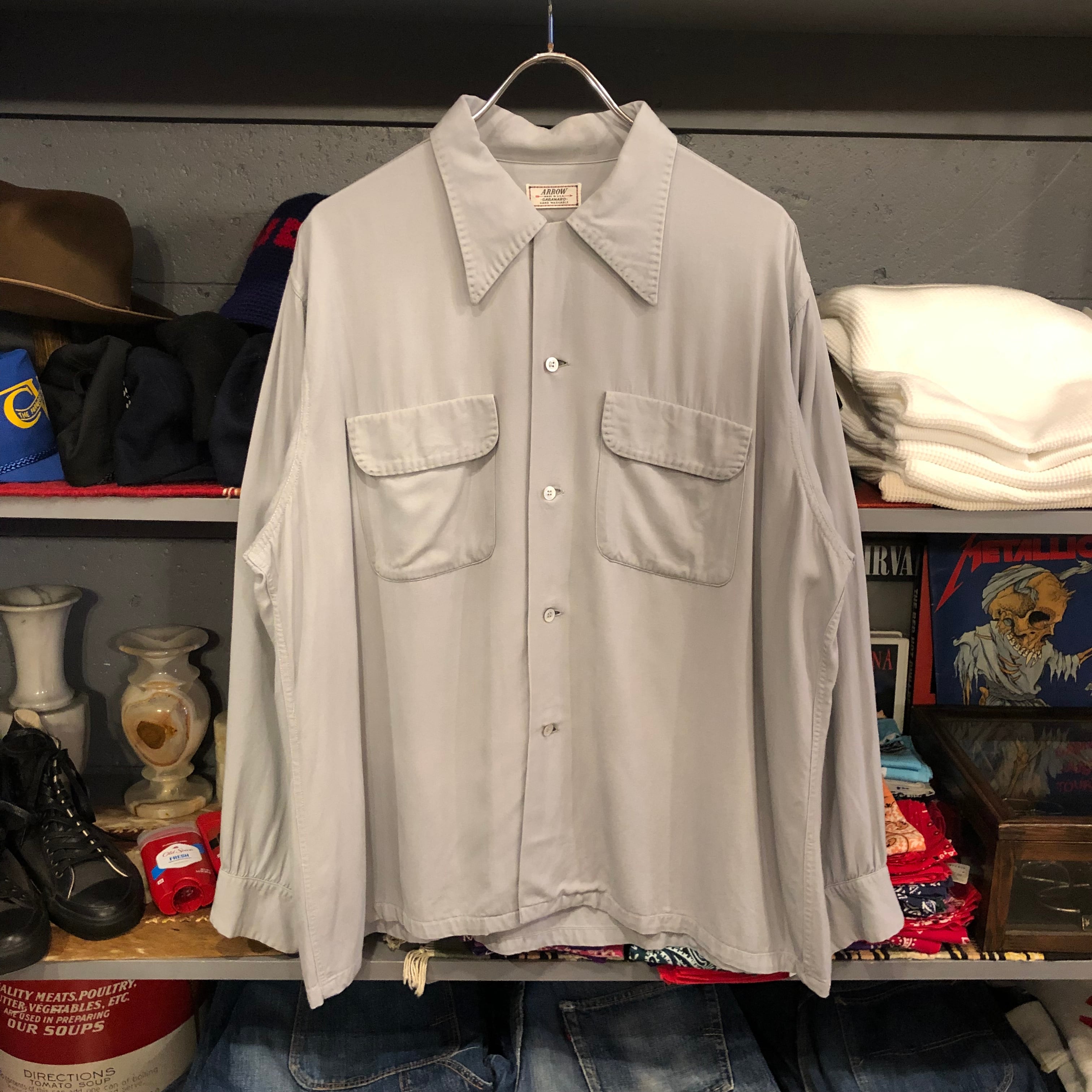 40-50s Arrow L/S Rayon Gabardine Open Collar Shirt | VOSTOK