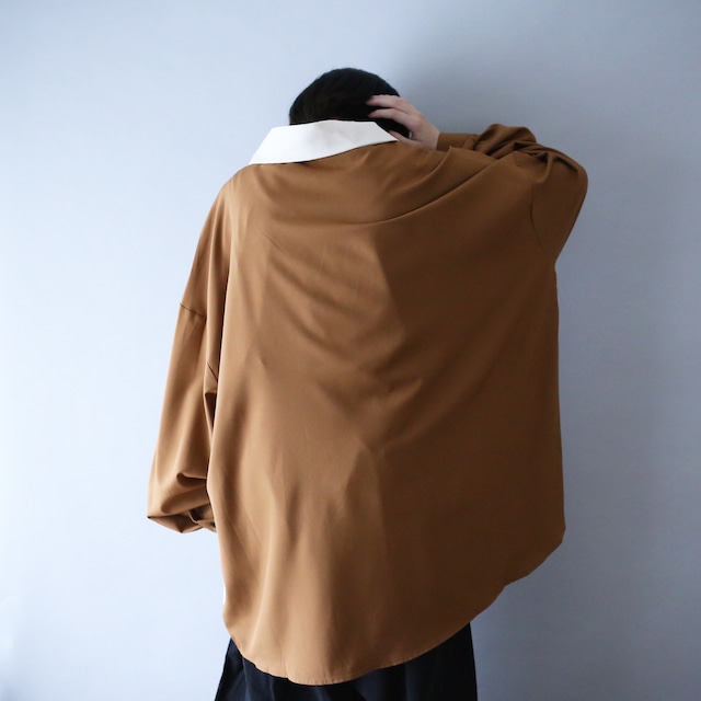 ”brown×white" bi-color switching design XXXXL over silhouette shirt