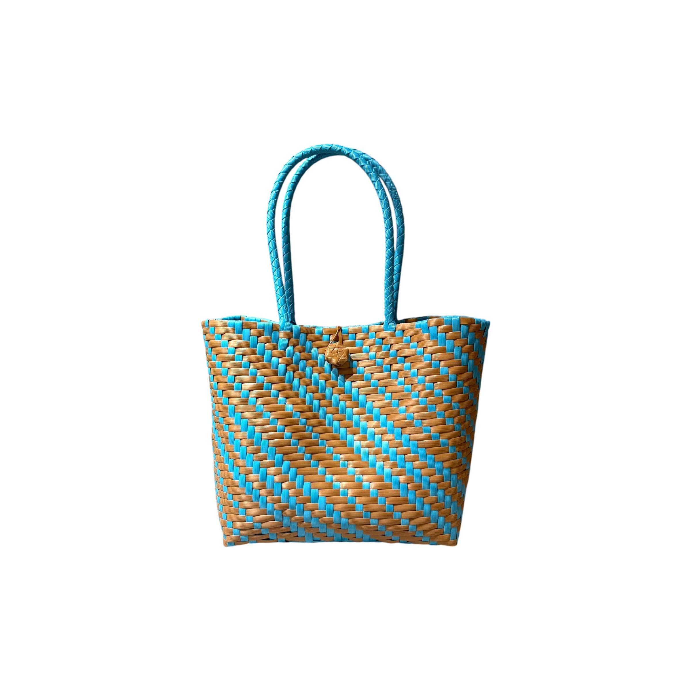 WOOD LOOK TOTE BAG / BLUE STRIPE / LONG HANDLE / M