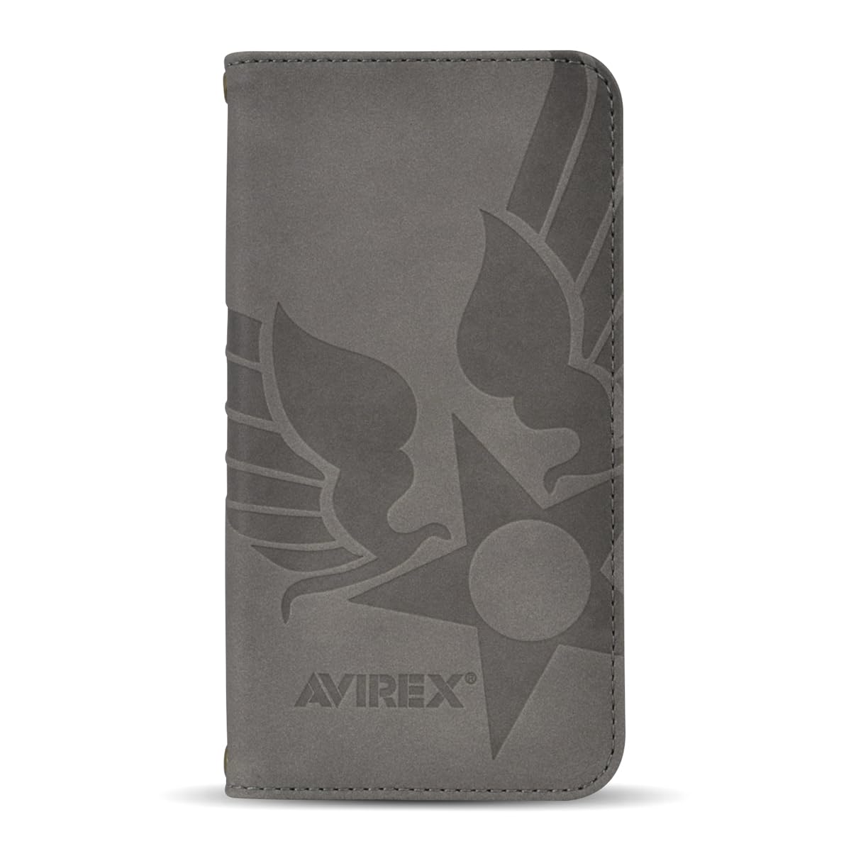 AVIREX 正規品 iPhone 16 対応 ケース 手帳型 カード収納 ブランドロゴ おしゃれ 「 スエード調手帳 」 アヴィレックス 手帳ケース 型押し アイフォン16用 iPhone 16用 ブランド スマホケース (グレー)