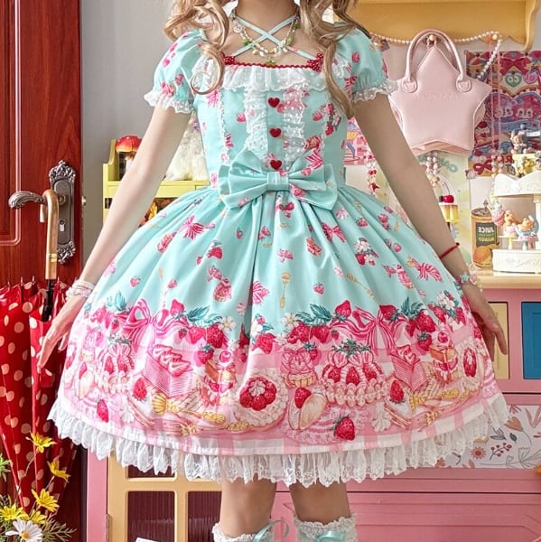 ゆめかわ♡全2カラー クロスネックいちご柄ワンピース wanpi57