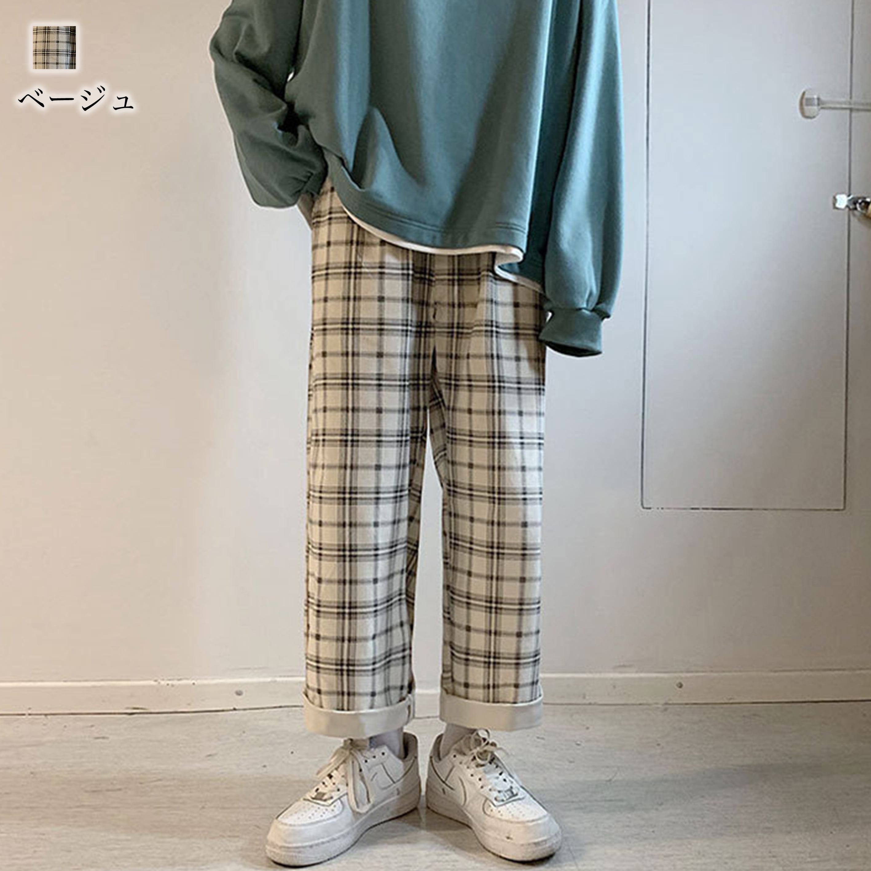 即納&送料無料】 ワイドチェックパンツ メンズ ロングパンツ lipm-74
