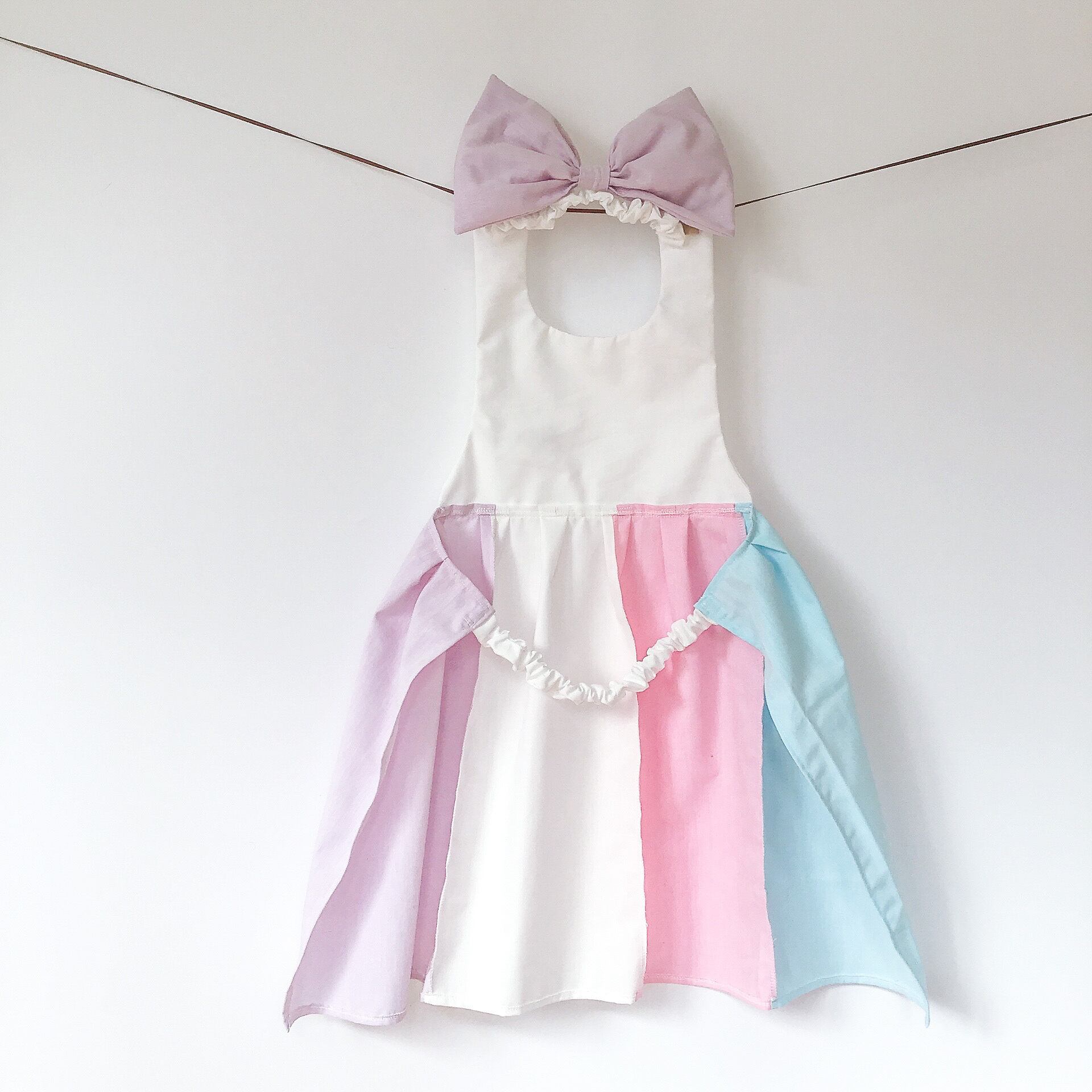 入園入学 名入れ 切り替えカラー ゆめかわ ドレスエプロン ワンピース 女の子 エレガント キッズ用 100 1cm 出産祝い お誕生日ギフト ドレスエプロン Rosette ロゼット