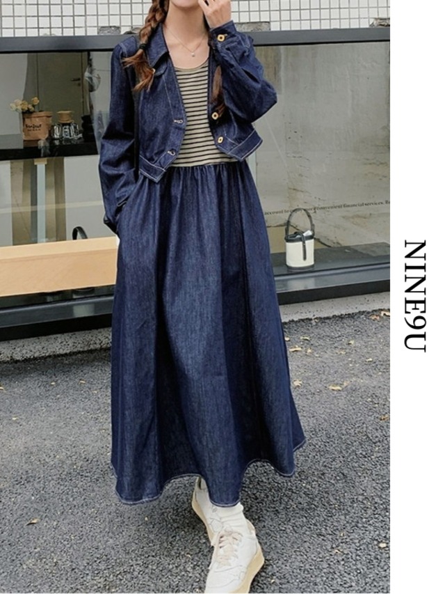 jacket&one-piece denim casual 2set【NINE7813】