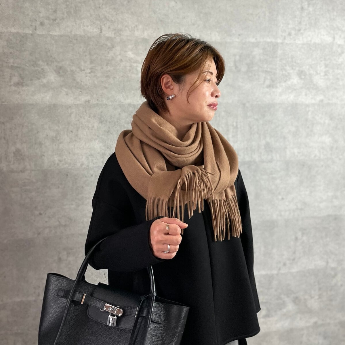 極上な肌触り カシミヤウールロング大判ストール 全長200cm キャメル