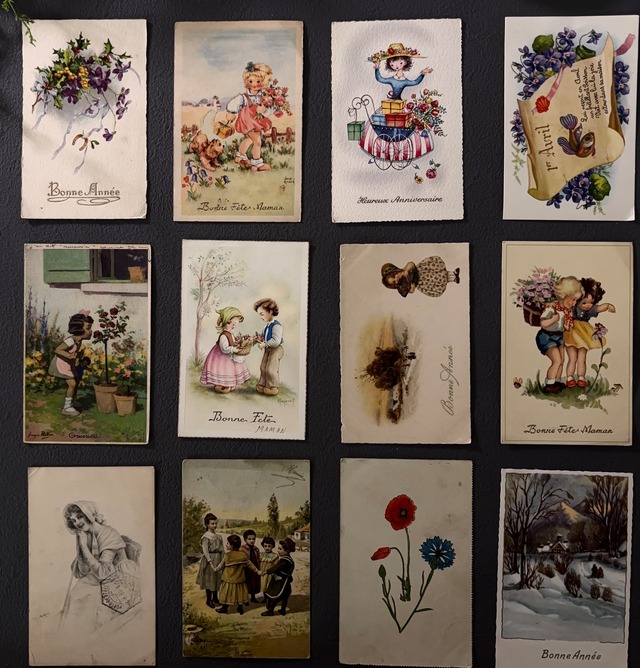 フランス ポストカード イラスト 12枚 雑貨 アンティーク 海外 ヴィンテージ 紙もの ジャンクジャーナル インテリア コラージュ 2401011-32