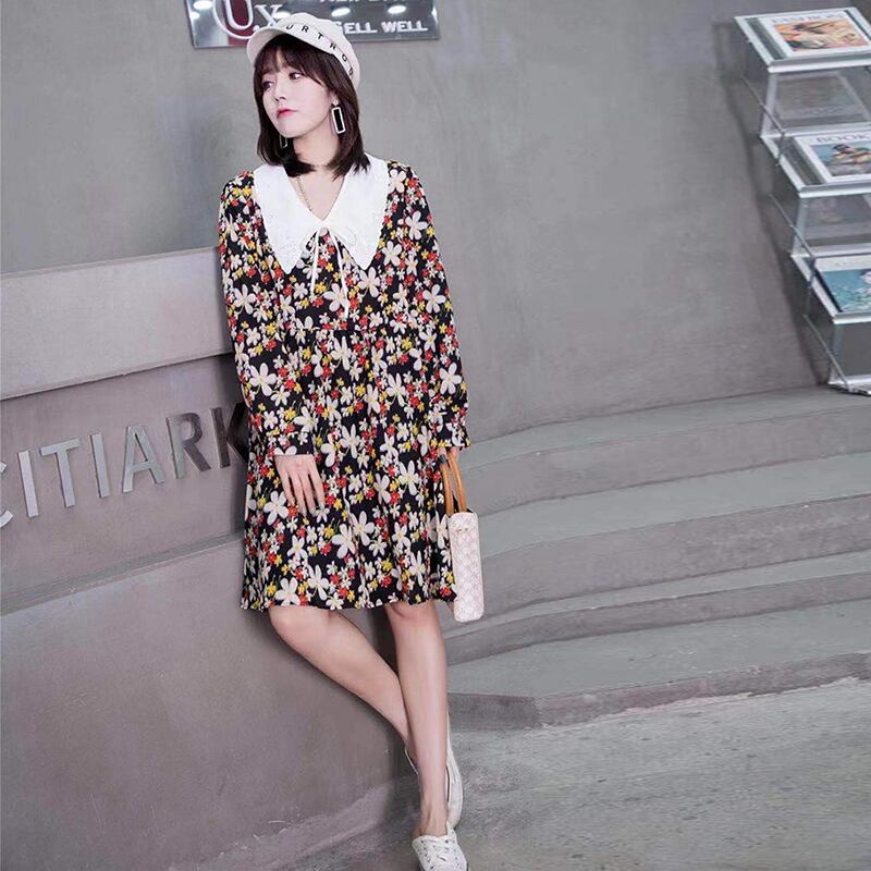 スプリングドレス フローラルFlowerデザイン ウェスト 大きめサイズ 春物 花柄 フラワーデザイン ミックスインファッション33146276702